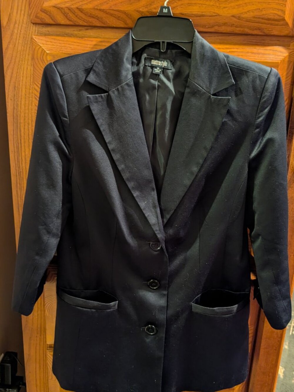 Metrostyle Black Boyfriend Jacket, button front w 2 pockets, fully lined, Sz 10